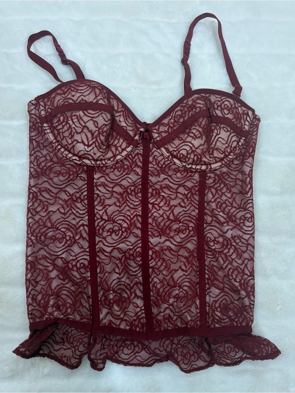 sophie b. Burgundy Lace Bustier Chemise